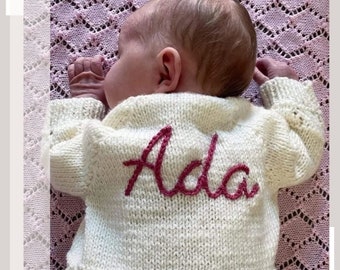 3-6 Months | Mixed Colours | Personalised Hand Knitted Baby Cardigans/Jumpers. Handmade and hand embroidered for a special gift or keepsake.