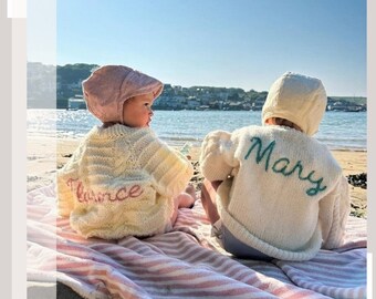 2-3 Years | Mixed Colours | Personalised Hand Knitted Baby Cardigans/Jumpers. Handmade & hand embroidered for a special gift or keepsake.