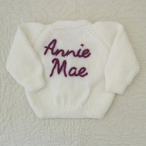 Additional Words/Lines Personalised Hand Knitted Baby Cardigans/Jumpers. Handmade & hand embroidered for a special gift or keepsake. image 10