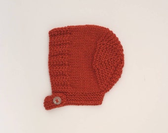 Newborn | Hand Knitted Personalised Baby Bonnet in Cinnamon.