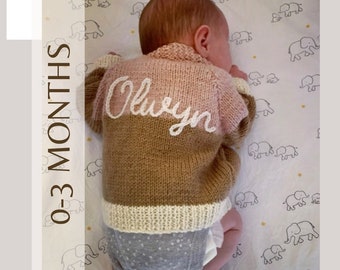 Mixed pinks | 0-3 Months | personalised Hand Knitted Baby Cardigan. Name on knit. Colour as pictured.