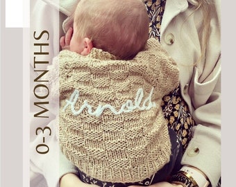 Mixed colours | 0-3 Months | personalised Hand Knitted Baby Cardigan. Name on knit. Colour as pictured.