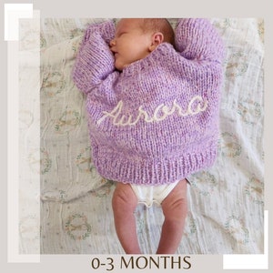 0-3 Months Mixed Colours Personalised Hand Knitted Baby Cardigans/Jumpers. Handmade and hand embroidered for a special gift or keepsake. image 1