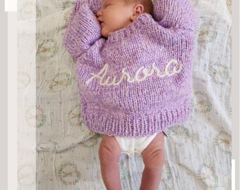 0-3 Months | Mixed Colours | Personalised Hand Knitted Baby Cardigans/Jumpers. Handmade and hand embroidered for a special gift or keepsake.