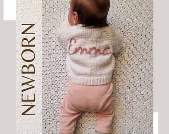 Nutural (White & Cream) | Newborn Personalised Hand knitted | Gift | Baby Shower | Name on Knit