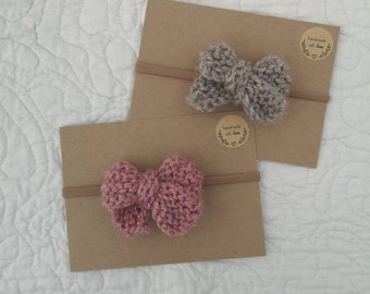 Hand Knitted Hair Bow | Soft nylon headband | Gift | Hair Accessories