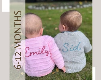 Mixed colours| 6-12 months Hand Knitted Personalised Baby Cardigan.