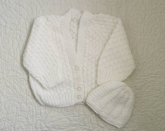 3-6 Months | Hand Knitted Personalised Baby Cardigan and matching Hat.