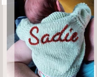 0-3 Months | Mixed Colours | Personalised Hand Knitted Baby Cardigans/Jumpers. Handmade and hand embroidered for a special gift or keepsake.