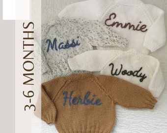 Mixed colours | 3-6 months Hand Knitted Personalised Baby Cardigan. Colour as pictured.