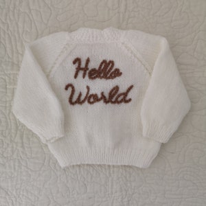 Additional Words/Lines Personalised Hand Knitted Baby Cardigans/Jumpers. Handmade & hand embroidered for a special gift or keepsake. image 5
