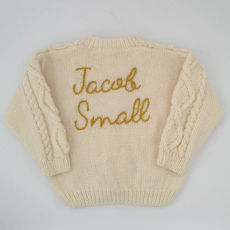 Additional Words/Lines Personalised Hand Knitted Baby Cardigans/Jumpers. Handmade & hand embroidered for a special gift or keepsake. image 4