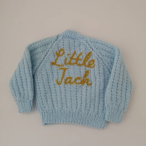 Additional Words/Lines Personalised Hand Knitted Baby Cardigans/Jumpers. Handmade & hand embroidered for a special gift or keepsake. image 8