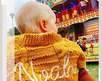 5-7 Years | Mixed Colours | Personalised Hand Knitted Baby Cardigans/Jumpers. Handmade & hand embroidered for a special gift or keepsake.