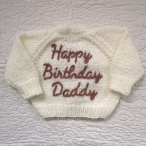 Additional Words/Lines Personalised Hand Knitted Baby Cardigans/Jumpers. Handmade & hand embroidered for a special gift or keepsake. Two additional words