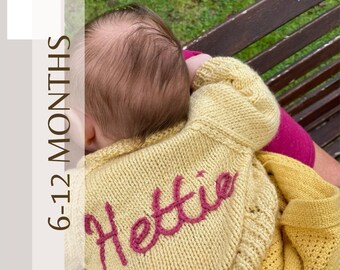 Mixed colours| 6-12 months Hand Knitted Personalised Baby Cardigan.