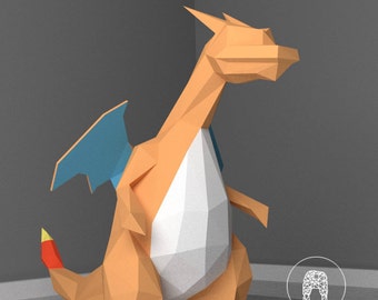 Pokemon Papercraft Charizard, DIY Pokemon, Paper Model Art, Low Poly DIY, DIY Paper 3D Art, Diy Paper Statue, Papercrafting, Eburgami, Print
