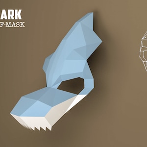DIY Hai Maske Papercraft, Hai Maske Modell, Hai 3D, Tiermaske, Tiermaske, Eburgami, PDF Download, Party Maske, Geschenk, Kostüm