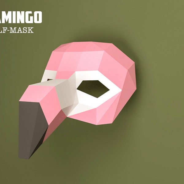 DIY Flamingo Mask Papercraft, Flamingo Mask Model, Flamingo 3D, Animal Mask, Flamingo Mask, Eburgami, PDF Download,Party Mask, Gift, Costume