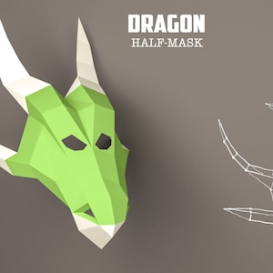 DIY Dragon Mask Papercraft, Dragon Mask Model, Dragon 3D, Animal Mask, Animal Mask, Eburgami, PDF Download, Party Mask, Gift, Costume