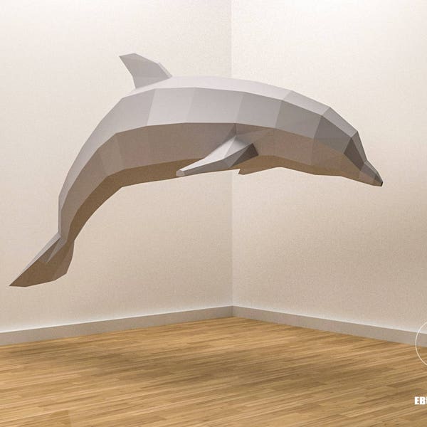 Modèle de dauphin Low Poly XXL, Dolphin Papercraft, Créez votre propre 3D, Paper Craft Dolphin, Origami Dolphin, Blue Whale, Tenture murale, Eburgami