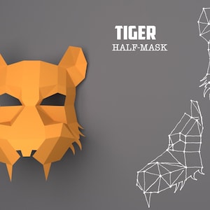 DIY Tiger Mask Papercraft, Tiger Mask Model, Tiger 3D, Animal Mask, Animal Mask, Eburgami, PDF Download, Party Mask, Gift, Costume