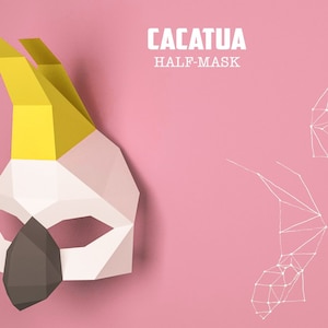 DIY Cactua Mask Papercraft, Modelo de Máscara de Loro, Descarga Instantánea, Máscara de Animal, Máscara de Animal, Eburgami, Descarga PDF, Máscara de Fiesta, Regalo, Disfraz