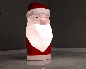 Low Poly XXL DIY Santa Claus Papercraft, Create Your Own 3D Paper Craft Christmas Gift DIY Mask Low Poly, Lamp Origami Santa Claus, Eburgami