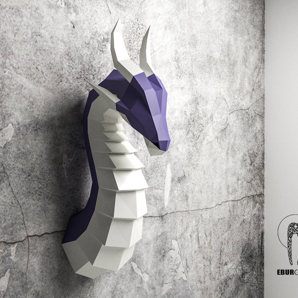 Paper Craft Dragon Head, Papercraft Trophy Dragon Mask DIY, 3D Origami Head, DIY Paper Sculpture, Low Poly DIY, Lowpoly Mask, Eburgami