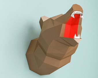 Bear Pepercraft Head, Papercraft Trophy, Pdf Kit, 3D DIY Bear Head, DIY Paper Sculpture, 3D Puzzle DIY, Digital Download, Deer Trophy Art