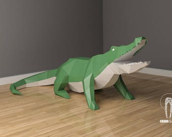 Low Poly XXL Krokodil Modell, Kreieren Sie Ihre Eigenen, 3D Papercraft Krokodil, Origami Krokodil, Lowpoly Maske, DIY Krokodil, Wandbehang, Eburgami