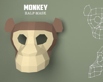 DIY Monkey Mask, Papercraft Monkey, Mask Model, Monkey 3D, Chimpanzee Mask, Flamingo Mask, Eburgami, PDF Download,Party Mask, Gift, Costume