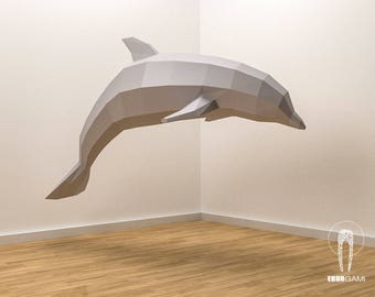 Low Poly XXL Dolphin Model, Dolphin Papercraft, Create Your Own 3D, Paper Craft Dolphin, Origami Dolphin, Blue Whale, Wall hanging, Eburgami