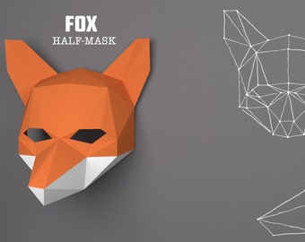 DIY Fox Mask Papercraft, modelo de máscara de raposa, download instantâneo, máscara de animal, estampa de animal, Eburgami, download de PDF, máscara de festa, presente, fantasia