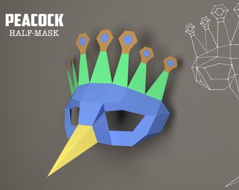DIY Peacock Mask Papercraft, Peacock Mask Model, Peacock 3D, Animal Mask, Animal Mask, Eburgami, PDF Download, Party Mask, Gift, Costume