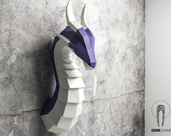 Paper Craft Dragon Head, Papercraft Trophy Dragon Mask DIY, 3D Origami Head, DIY Paper Sculpture,Low Poly DIY, Lowpoly Mask, Eburgami