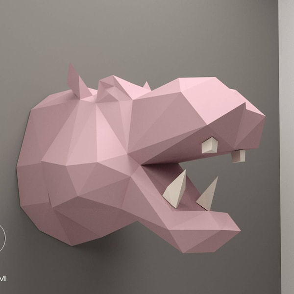 Tête d’hippopotame Pepercraft, Trophée Papercraft, Kit Pdf, Tête d’hippopotame DIY 3D, Sculpture en papier DIY, Puzzle 3D DIY, Téléchargement numérique, Hippopotame