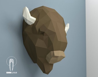 American Bison Pepercraft, Papercraft Bull, Pdf Kit, 3D DIY Bull Head, DIY Paper Sculpture, 3D Puzzle DIY, Low Poly Cattle, Taurus, Bull Pdf