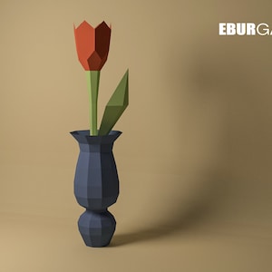 Flor de Papercraft, Tulipán 3D, Construye tu propia flor de bricolaje, Flor de papel Low Poly, Descarga PDF de regalo de bricolaje, Decoración de pared para el hogar y la oficina