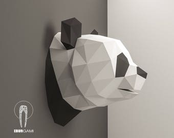 Panda Pepercraft Kopf, Papercraft Trophäe, Pdf Kit, 3D DIY Panda Kopf, DIY Papier Skulptur, 3D Puzzle DIY, digitaler Download, Panda Trophäe Kunst