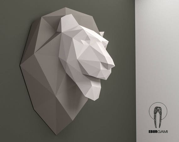 Lion Pepercraft Head, Papercraft Trophy, Pdf Kit, 3D DIY
