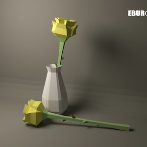 Fiore di carta rosa, rosa 3D, costruisci il tuo, fiore fai da te, fiore di carta low poly, download PDF regalo fai da te, decorazione da parete per casa e ufficio