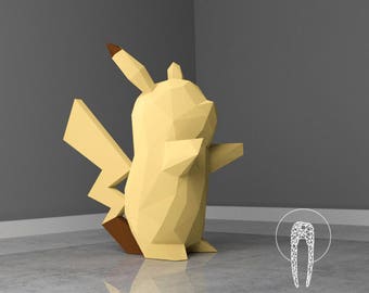 Papercraft DIY Pikachu, Pokemon Papercraft, Paper Model Art, Low Poly DIY, DIY Paper 3D Art, Diy Paper Statue, Papercrafting, Eburgami