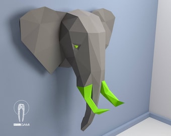 Paper Craft Elephant Head, Papercraft Trophy Elephant Mask DIY, 3D Origami Head, DIY Paper Sculpture,Low Poly DIY, Lowpoly Mask, Eburgami