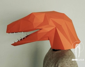 Papercraft DIY Velociraptor, Maske Dinosaurier, Polygon Maske basteln, Party Kostüm, digitaler Download,PDF Download, Papercraft, Maske 3D
