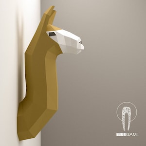 Paper Craft Llama Head, Animal Papercraft Trophy Alpaca, Lowpoly Mask DIY, 3D Origami Head, DIY Paper Sculpture, Llama Origami, Eburgami