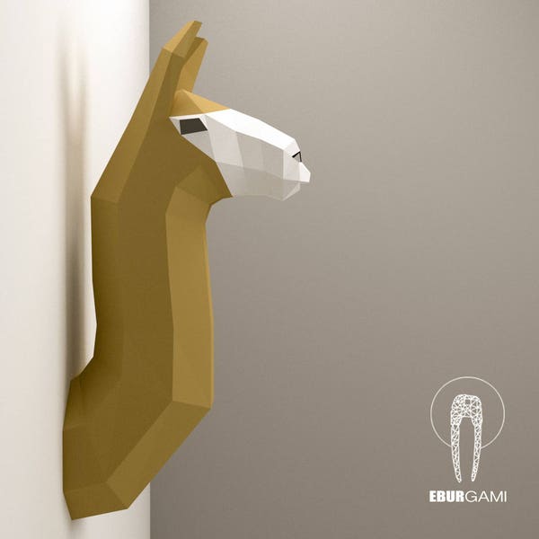 Paper Craft Llama Head, Animal Papercraft Trophy Alpaca, Lowpoly Mask DIY, 3D Origami Head, DIY Paper Sculpture, Llama Origami, Eburgami