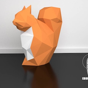 3D Papercraft Squirrel, 3D PDF Template, Papercraft Animals, Low Poly DIY, Eburgami , Diy Paper Statue, Papercraft, Perfect on a desk