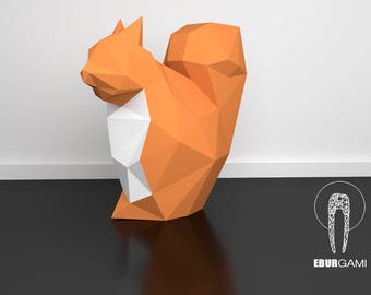 Écureuil en papier 3D, modèle PDF 3D, animaux en papier, bricolage Low Poly, Eburgami, statue en papier bricolage, Papercraft, parfait sur un bureau