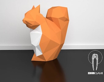 3D Papercraft Squirrel, 3D PDF Template, Papercraft Animals, Low Poly DIY, Eburgami , Diy Paper Statue, Papercraft, Perfect on a desk